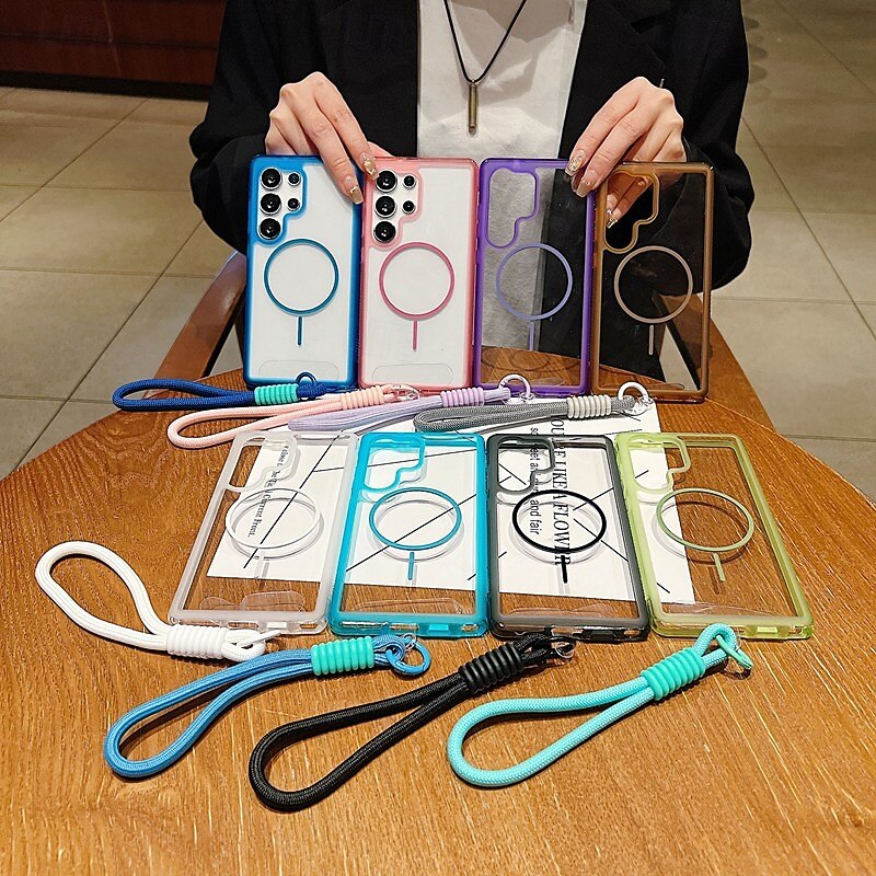 Phone Case For Samsung Galaxy S25 Ultra Plus S25 Edge S24 Plus Back Cover with Lanyard Support Wireless Charging Shockproof Retro TPU Acrylic2