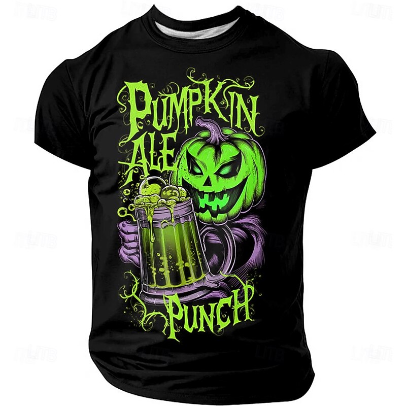 Halloween Men's Pumpkin 3D T Shirt Short Sleeve T shirt 3D Print Crew Neck Shirt Exaggerated Designer Horror Party Street Holiday Purple Orange Green Summer Spring All Seasons Clothing Apparel S M L
