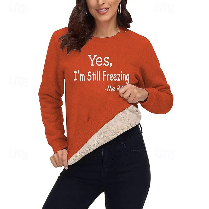 Women's Pullover Sweatshirts Letter Streetwear Casual Sherpa Fleece Long Sleeve Crew Neck Regular Tops Street Going out Print Black Yellow Pink Red Blue Winter3