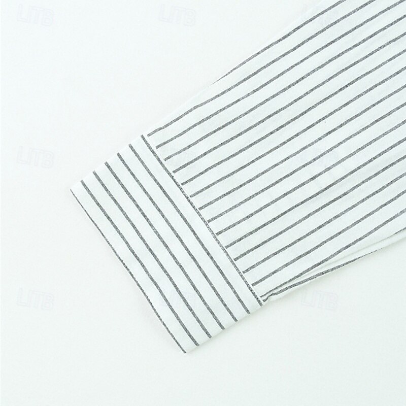 Men's Shirt Summer Shirt Casual Shirt Beach Shirt Button Up Shirt Black White khaki Light Blue Long Sleeve Stripe Band Collar Vacation Hawaiian Clothing Apparel Cotton And Linen Fashion Casual4