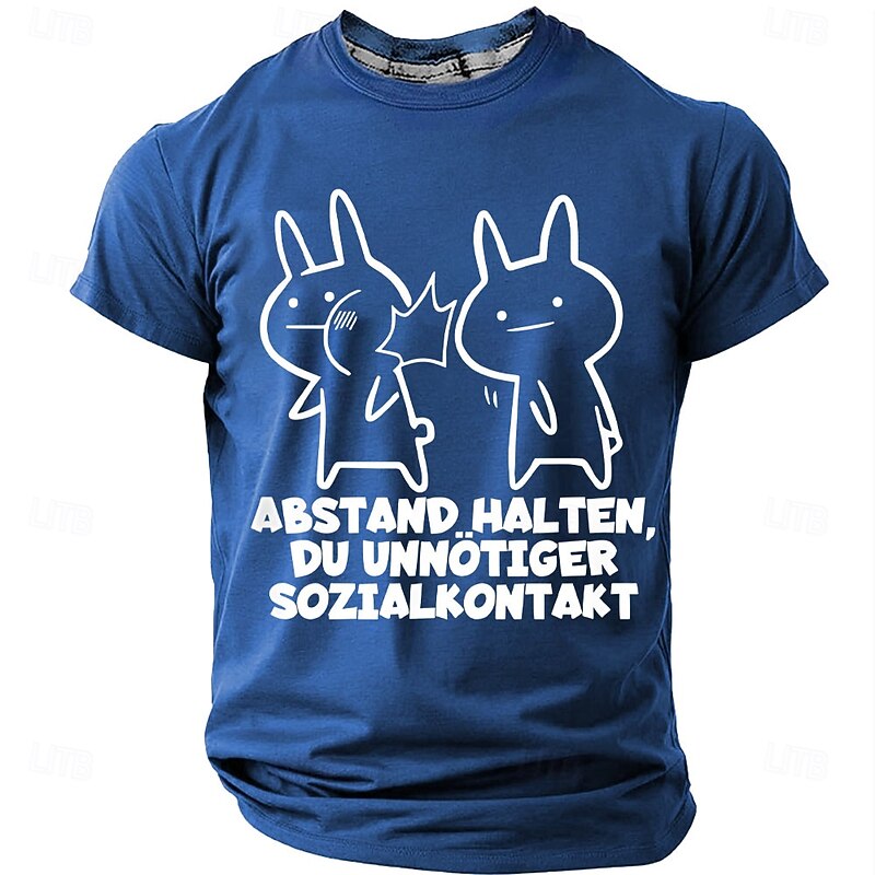 Men's Blue Short Sleeve Graphic T-Shirt | Funny 'Keep Distance, Unnecessary Social Contact' Introvert Humor4