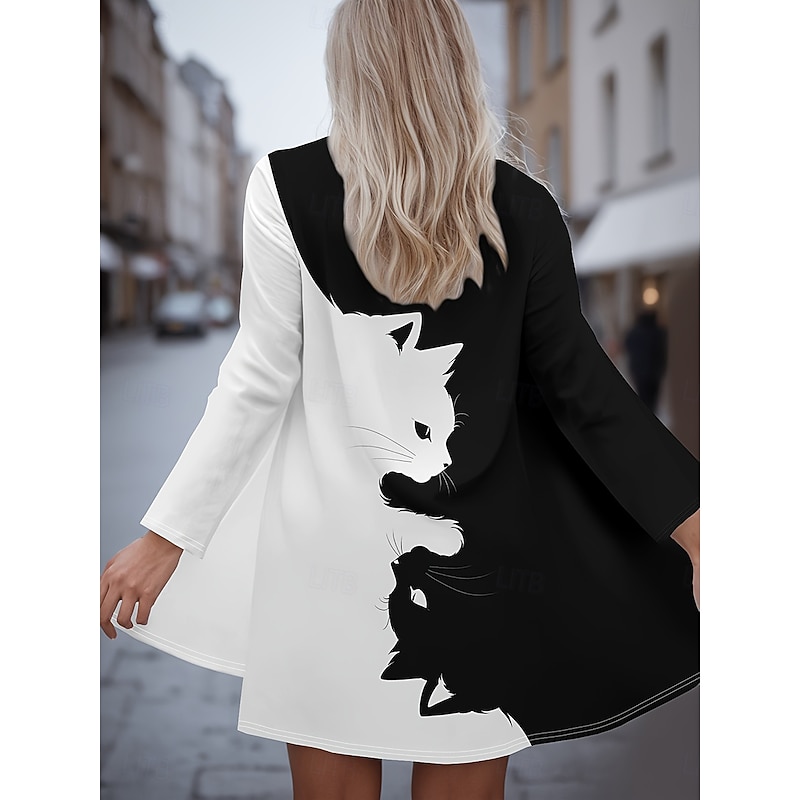 Women's Trench Coat Lightweight Comfortable Print Active Vintage Casual Geometric Casual Short Collarless Loose Fit Long Sleeve Outerwear Black White Khaki Spring Fall