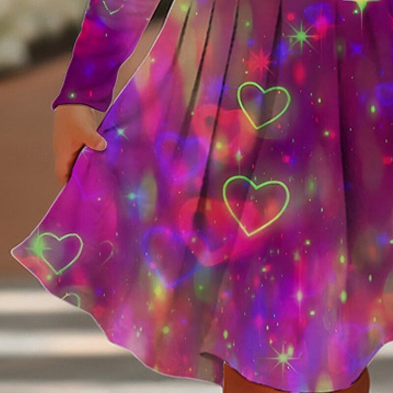 Girls' 3D Heart Dress Long Sleeve Summer Spring Vacation Daily Holiday Princess Beautiful Sweet Kids 4-12 Years Casual Dress A Line Dress Knee-length Regular Fit3
