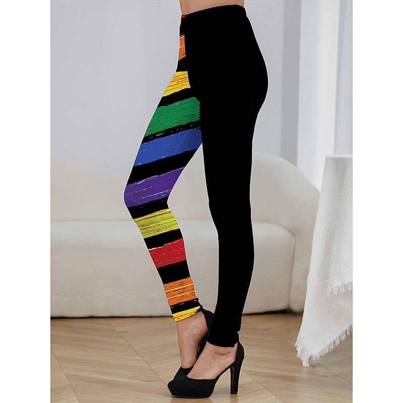 Women's Leggings Vacation Vintage Fashion Ankle-Length High Waist Graphic Striped Geometic Printing Thermal Warm Soft Breathable Stretchy Outdoor Vacation Street Orange Spring Fall Winter Slim Fit3
