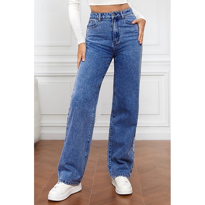 Women's Wide Leg Chinos Fashion Streetwear Casual Full Length High Waist Solid Color Pocket Comfy Soft Comfortable Inelastic Outdoor Street Black Dark Gray Deep Blue Light Blue Summer Fall Regular Fit