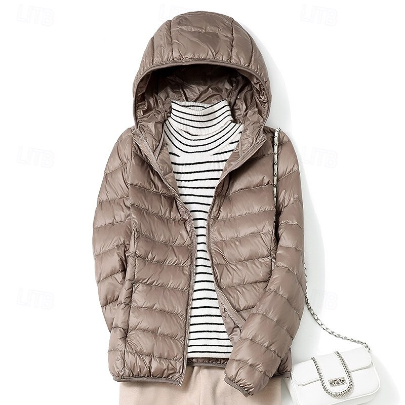 Women's Down Jacket Warm Comfortable Zipper Pocket Casual Plain Holiday Daily Wear Going out Casual Daily Zipper Regular Hooded Regular Fit Long Sleeve Outerwear Pink Red Khaki Fall Winter4