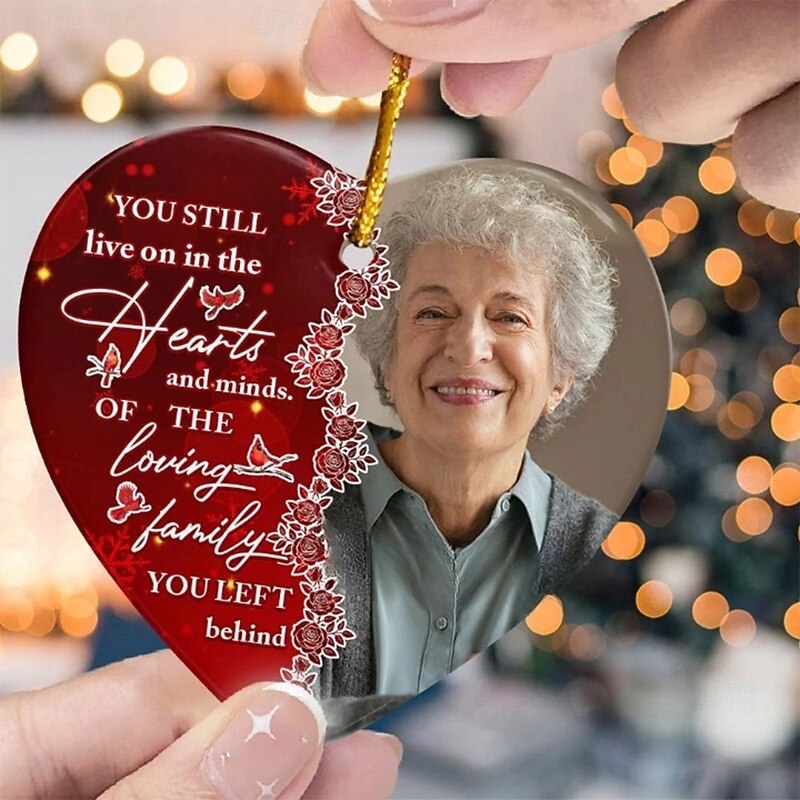 Personalized Christmas Photo Ornaments Custom Memorial Heart Shaped Acrylic 2D Decor Christmas Tree Xmas Decoration Hanging Pendant Gifts4