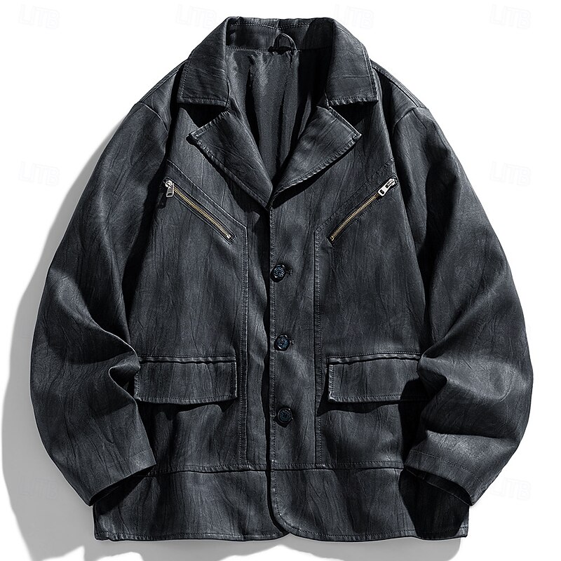 Men's Faux Leather Jacket Motorcycle Jacket Outdoor Casual Windbreaker Full Zip Fall Winter Solid Color Punk Active Short Black Brown Jacket4