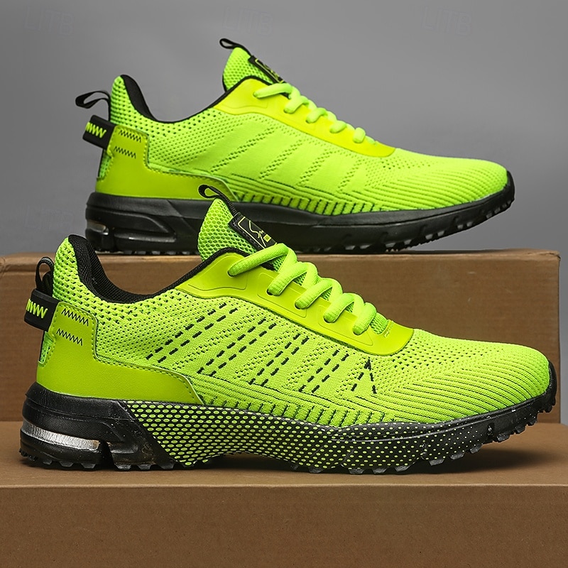 Men's Neon Green Knit Running Shoes – Lightweight Breathable Athletic Sneakers for Gym, Training and Outdoor Sports4