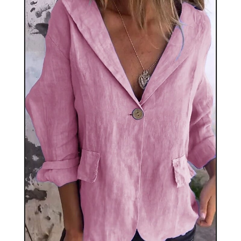 Women's Blazer Warm Comfortable Pocket Buttons Fashion Outdoor Plain Going out Weekend Single Breasted Regular Turndown Regular Fit Long Sleeve Outerwear Pink Blue Purple Fall3
