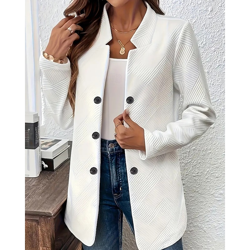 Women's Casual Jacket Warm Comfortable Buttons Fashion Plain Street Weekend Single Breasted Regular Turndown Regular Fit Long Sleeve Outerwear Black White Gray Fall Winter