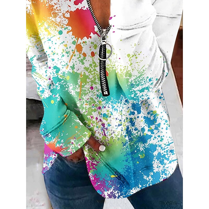 Women's Pullover Sweatshirt Zip Up Sweatshirts Graphic Polka Dot Fashion Casual Long Sleeve Crew Neck Regular Tops Street Dailywear Zipper Print Light Green Fall Winter3