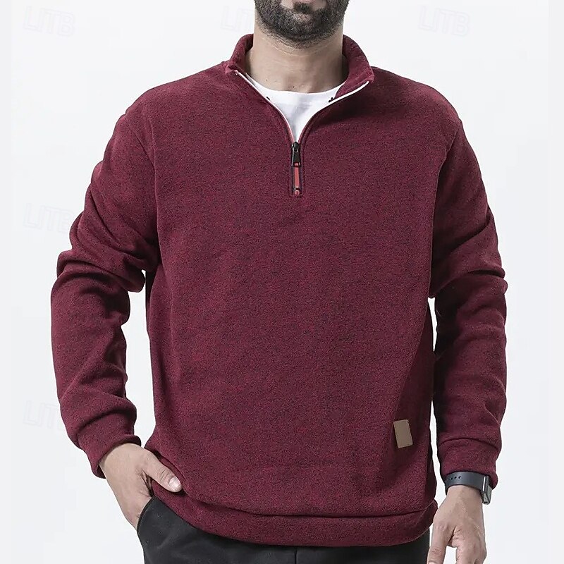 Men's Sweatshirt Pullover Hoodie Sweatshirt Pullover Quarter Zip Sweatshirt Black Wine Navy Blue Coffee Gray Standing Collar Plain Zip Up Sports & Outdoor Casual Daily Streetwear Cool Sportswear Fall4