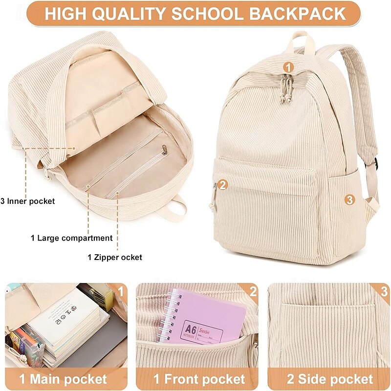 School Backpack for Teens Large Corduroy Bookbag Lightweight 17 inch Laptop Bag for Girls Boys Casual High School3