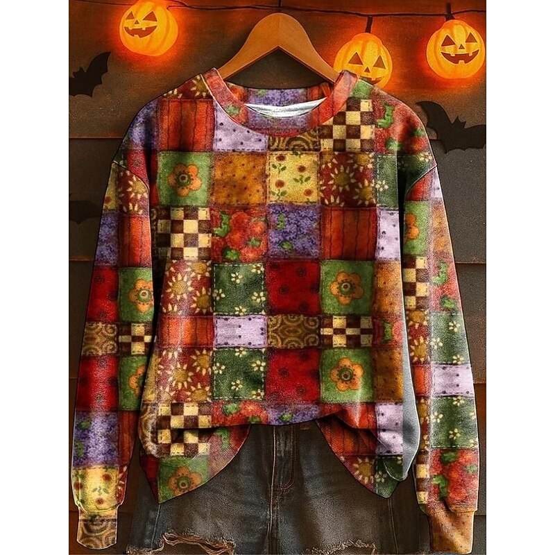 Halloween Women's Pullover Sweatshirt Witch Graphic Fashion Casual Long Sleeve Crew Neck Round Neck Regular Tops Street Dailywear Casual Print Black White Blue Orange Brown Fall Winter Spooky Island4