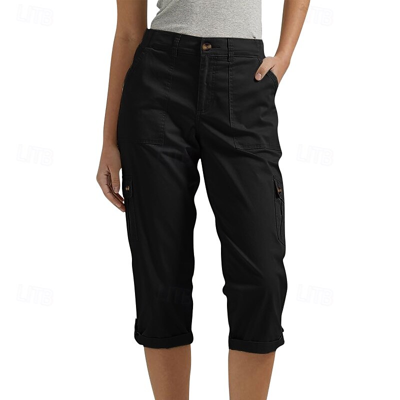 Women's Cargo Pants Capri Pants Slacks Streetwear Casual Full Length Natural Plain Pocket Elastic Waist Comfy Outdoor Vacation Going out claret Dark-Gray Black White Fall Regular Fit4