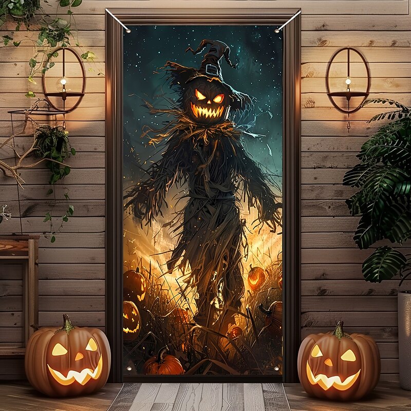 Halloween Door Cover Outdoor Banners Skeleton Scarecrow Psychedelic Dark Punk Gothic Style Party Outdoor Shooting Backgrounds Front Door Wall Porch Home Decor2