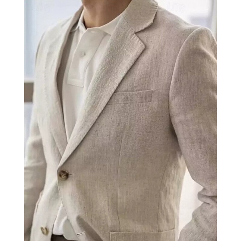 Men's Linen Blazer Blazer Business Cocktail Party Wedding Party Fashion Casual Spring Fall 30% Linen 60% Polyester Plain Pocket Buttons Comfortable Single Breasted Blazer Navy Blue Beige4