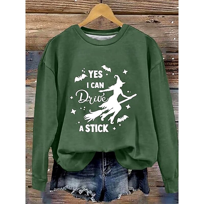 Halloween Women's Pullover Sweatshirt Witch Graphic Letter Fashion Casual Long Sleeve Crew Neck Regular Tops Street Dailywear Casual Print Black Orange Green Fall Winter2