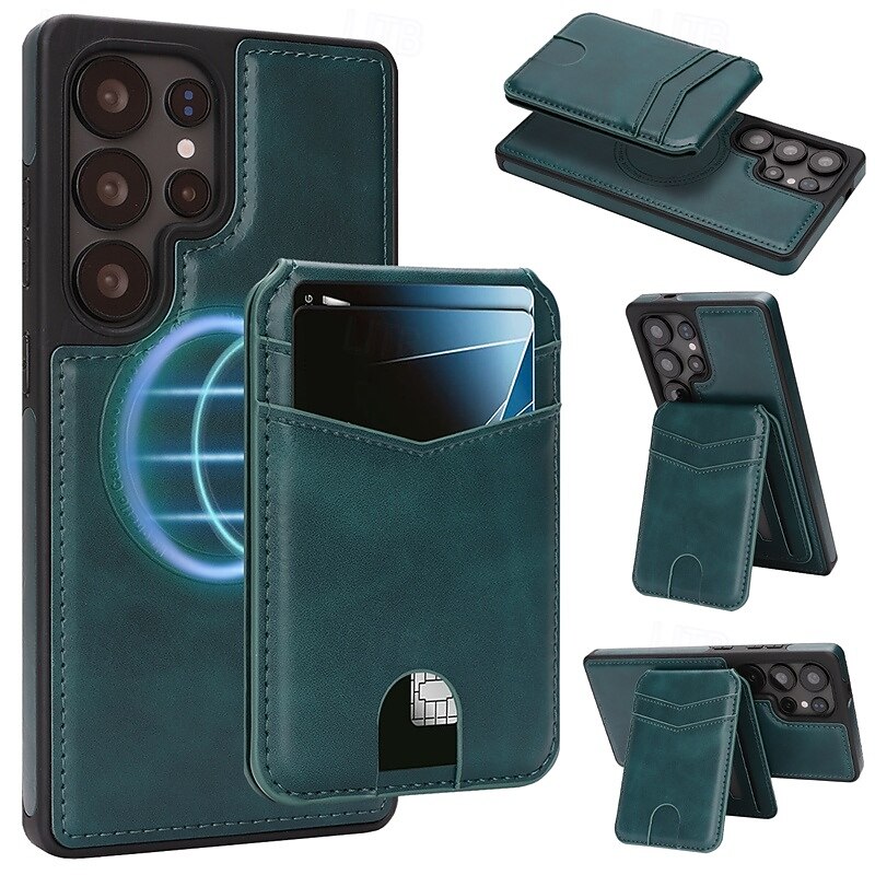 Phone Case For Samsung Galaxy S25 S25 Edge S24 Ultra Plus S24 FE Back Cover Magnetic Kickstand Card Slot Retro TPU PU Leather2