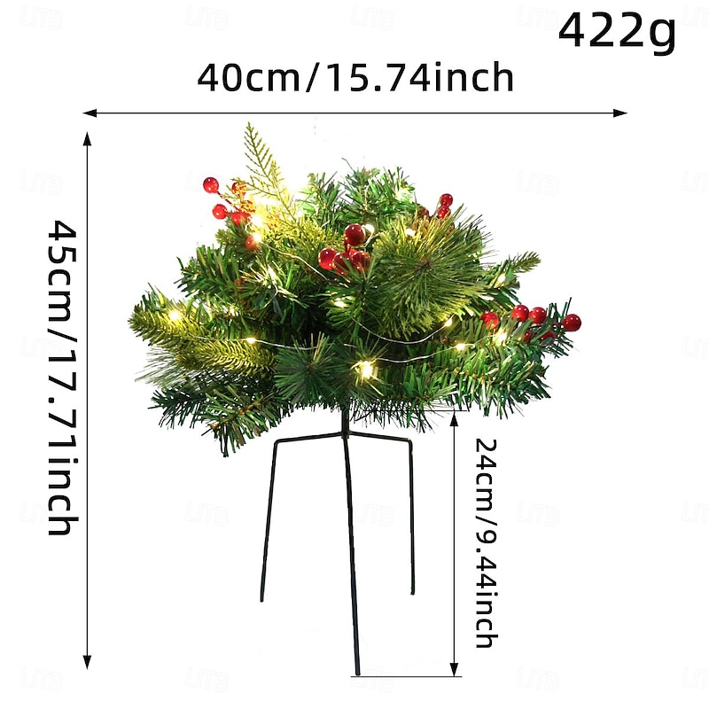 Christmas Outdoor Artificial Plant Picks, LED Lighted Pine Needle and Red Berry Stakes, Garden Yard Festive Holiday Decorations, Outdoor Artificial Christmas Tree Accessories2