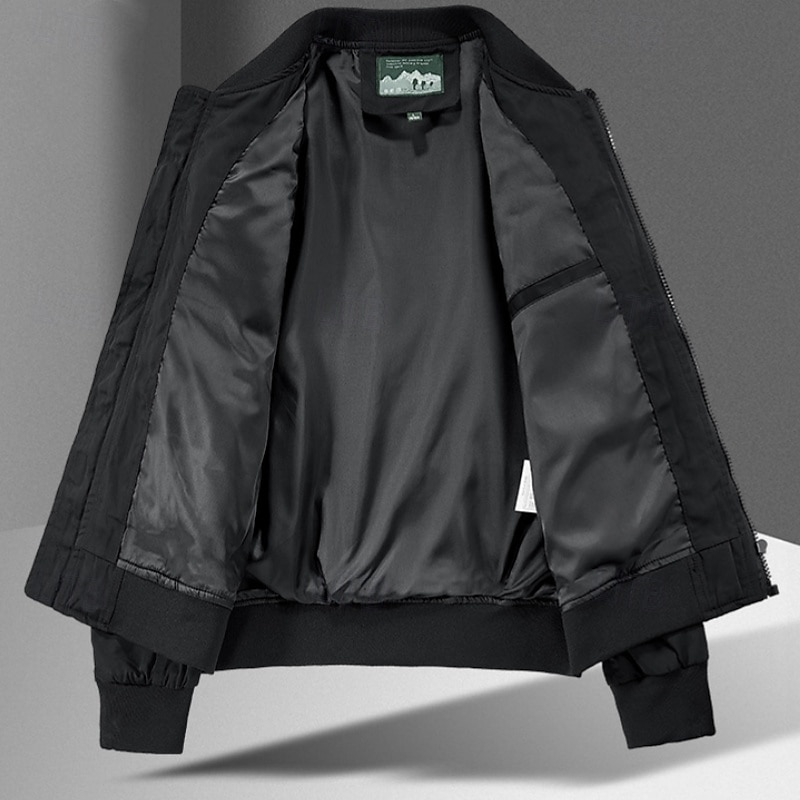 Men's Bomber Jacket Military Jacket Sport Coat Varsity Jacket Sports Outdoor Casual Waterproof Windbreaker Zipper Pocket Spring Fall Winter Solid Color Active Hooded Regular Black Navy Blue Khaki4