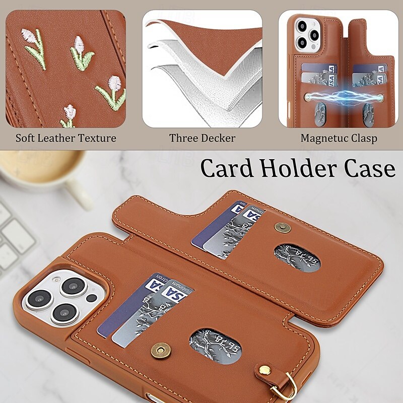 Phone Case For iPhone 16 15 14 Pro Max 13 Pro Max Back Cover with Lanyard Kickstand Card Slot Retro TPU PU Leather2