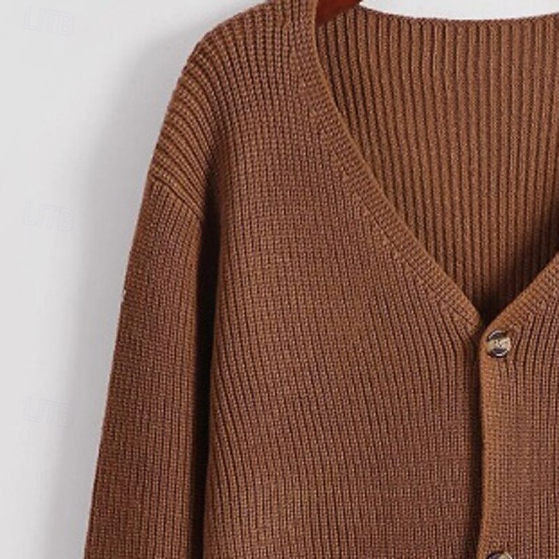 Men's Sweater Dress Sweater Cardigan Sweater Knit Sweater Ribbed Knit Regular Tops Knitted Ribbed Plain V Neck Fashion Shawls Casual Daily Wear Clothing Apparel Fall Winter Brown S M L2