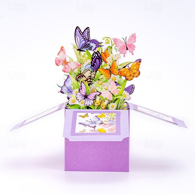 1pc Happy Birthday Pop-Up Card With Note Card And Envelope Best Mom Ever 3D Greeting Card Flowers Butterflies Pop Up Box Card Best Gift2