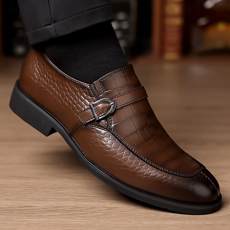 Men's Brown Crocodile Pattern Dress Shoes – Elegant Slip-On Loafers for Formal Events, Office Wear and Special Occasions3