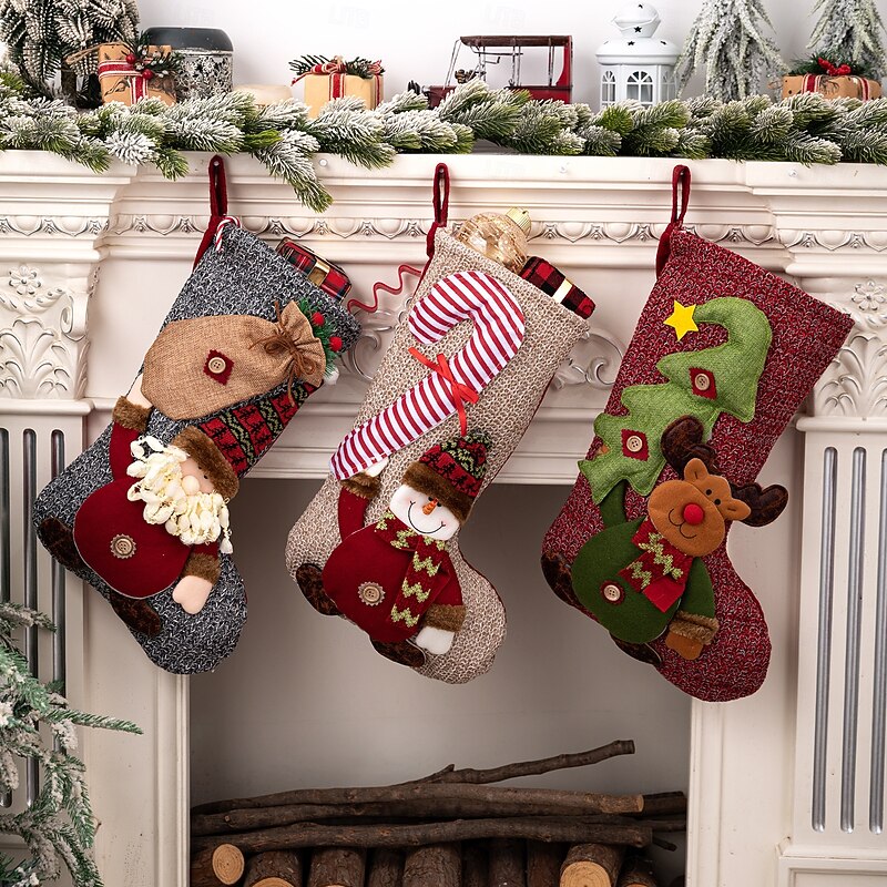 Christmas Stocking Santa Snowman and Reindeer Socks Hanging Ornament Festive Holiday Decoration Perfect for Home Fireplace Wall Seasonal Celebration Accessory