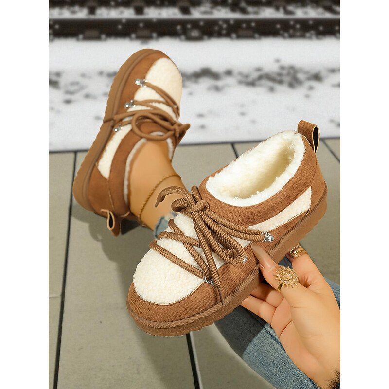Women's Brown Faux Suede Fleece Lined Lace-Up Shoes – Cozy Winter Casual Flats for Outdoor, Travel and Cold Weather4