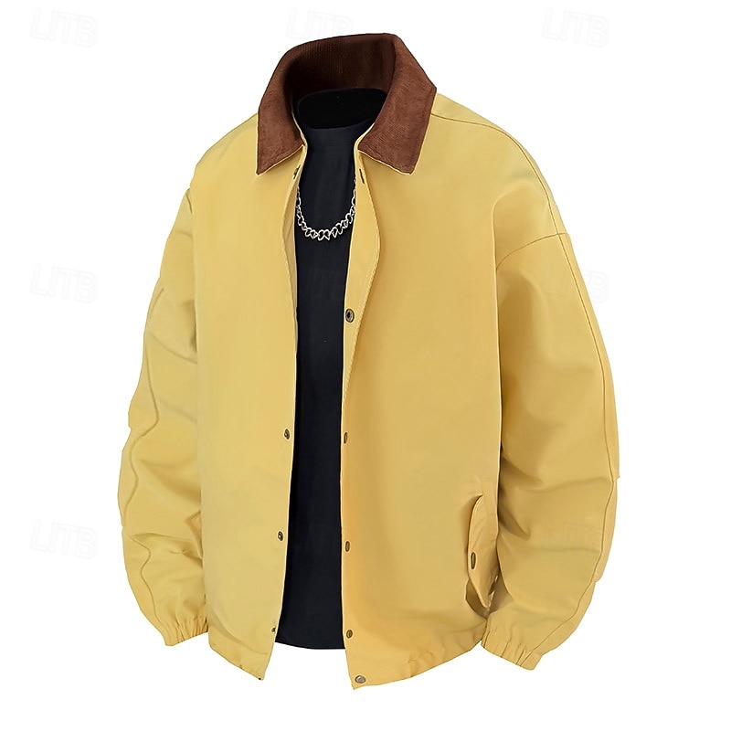 Men's Jacket Casual Jacket Outdoor Vacation Warm Zipper Pocket Fall Winter Plain Fashion Streetwear Standing Collar Regular Light Yellow Khaki Army Green Dark Blue Coffee Jacket2