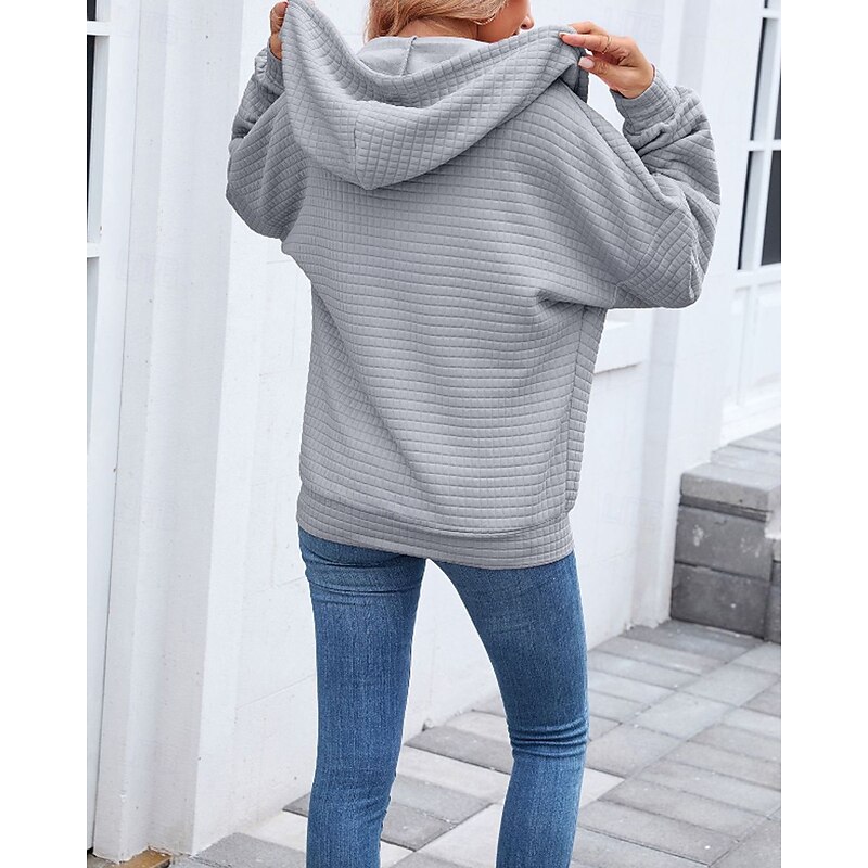 Women's Texture Sweatshirt Waffle Sweatshirt  Zip Up Hoodies Plain Casual Long Sleeve Hooded Regular Tops Street Holiday Going out Zipper Pocket Black Pink Brown Khaki Dark Gray Fall Winter4