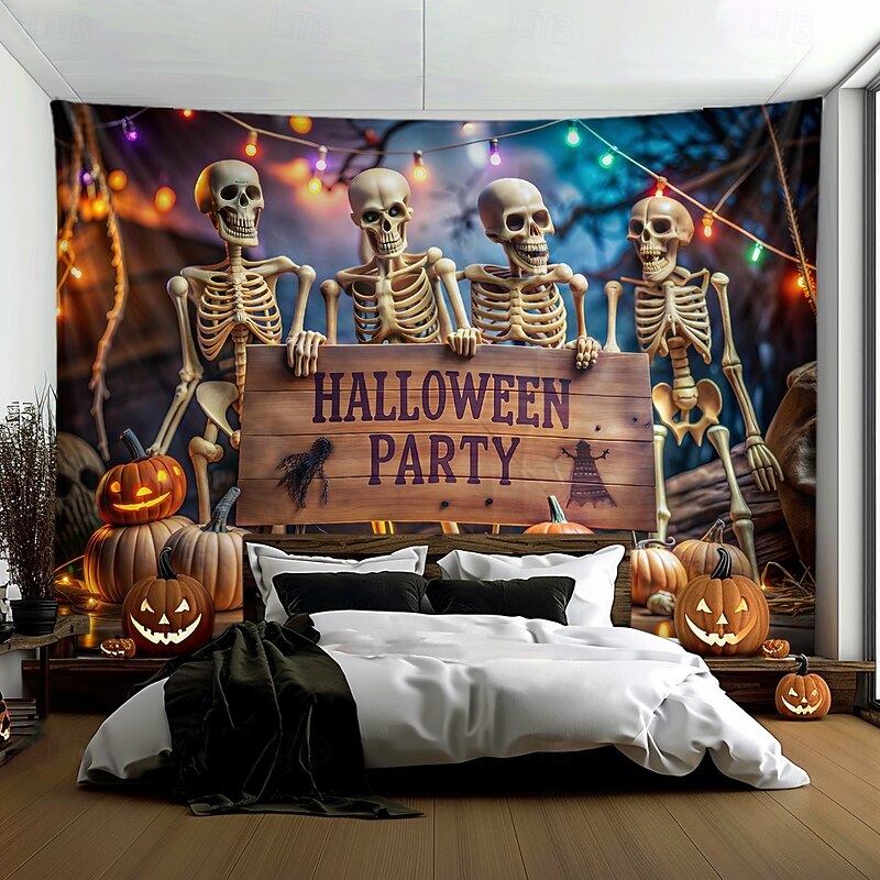 Halloween Tapestry Banners Blanket Skeleton Cemetery Dark Punk Gothic Style Party Dorm Shooting Backgrounds Home Decor3