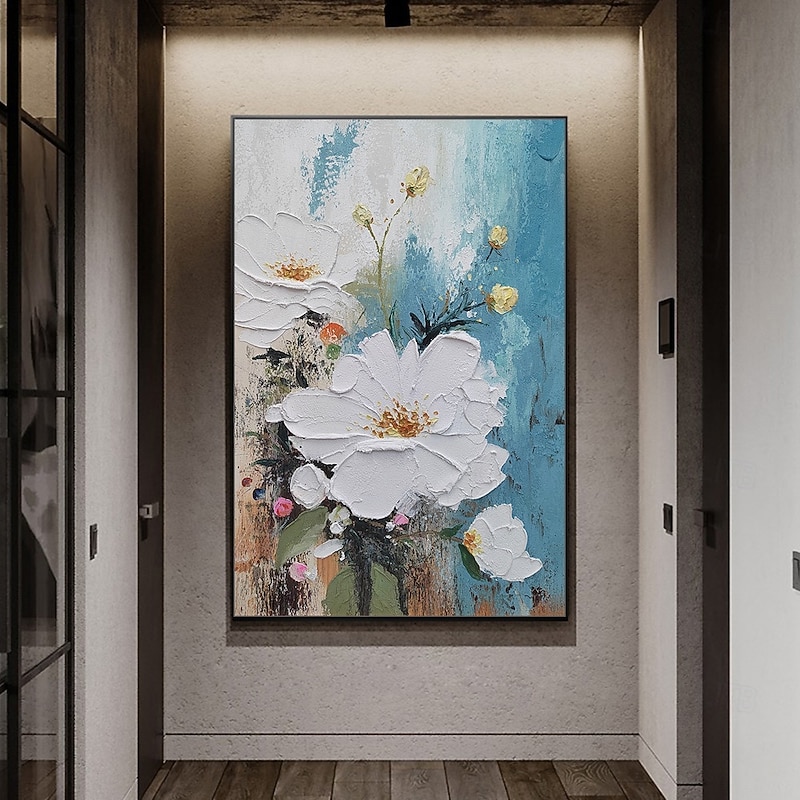 Mintura Handmade Textured Flower Oil Paintings On Canvas Wall Art Decoration Modern Abstract Picture For Home Decor Rolled Frameless Unstretched Painting2