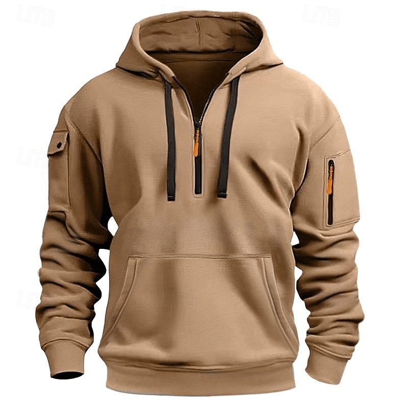 Men's Hoodie Quarter Zip Hoodie Fleece Hoodie Tactical Hoodie Black Navy Blue Khaki Light Grey Dark Gray Hooded Plain Zipper Sports & Outdoor Casual Daily Streetwear Cool Sportswear Spring &  Fall2
