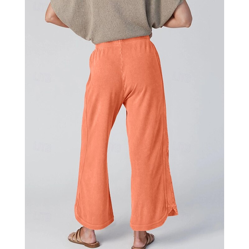 Women's Wide Leg Slacks Streetwear Casual Full Length Natural Plain Pocket Elastic Drawstring Design Comfortable Street Holiday Weekend dark brown Dark-Gray Orange red Black Fall Regular Fit3