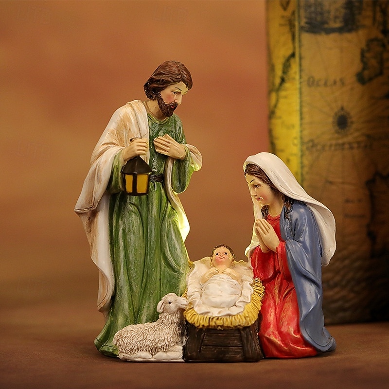 Christmas Nativity Scene Figurines Set, Resin Holy Family Mary, Joseph, Baby Jesus, Religious Christmas Decor, Nativity Manger Figurines2