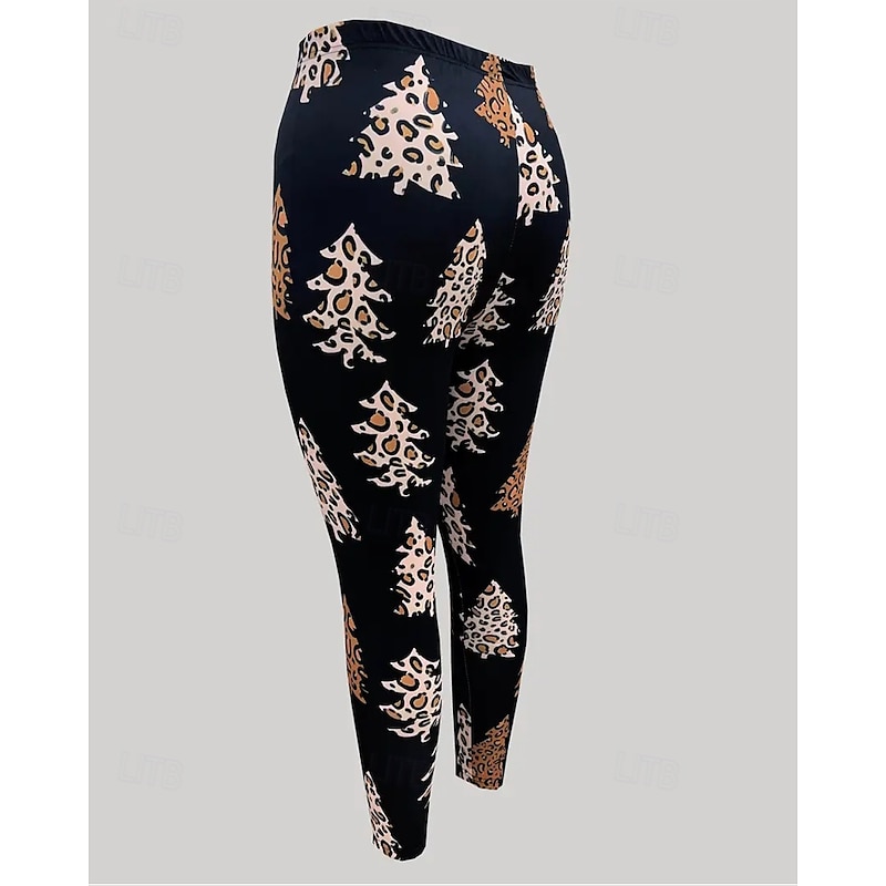 Women's Pants Trousers Leggings Cozy Leggings Streetwear Casual Full Length High WaistPantsUgly Christmas Leopard Tree Elastic Waist Print Breathability Comfortable Stretchy Vacation Street Daily Wear3