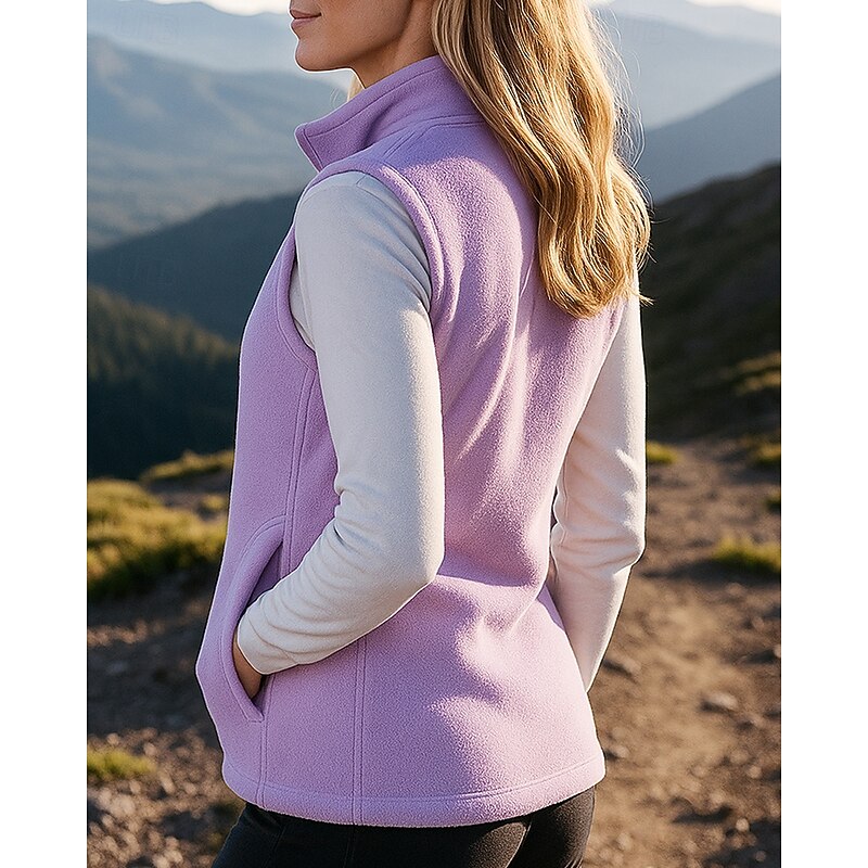 Women's Hiking Vest Fleece Vest Sleeveless Vest Outdoor Thermal Warm Winter Zipper Pocket Polyester Black Pink Purple Hunting Fishing Traveling2