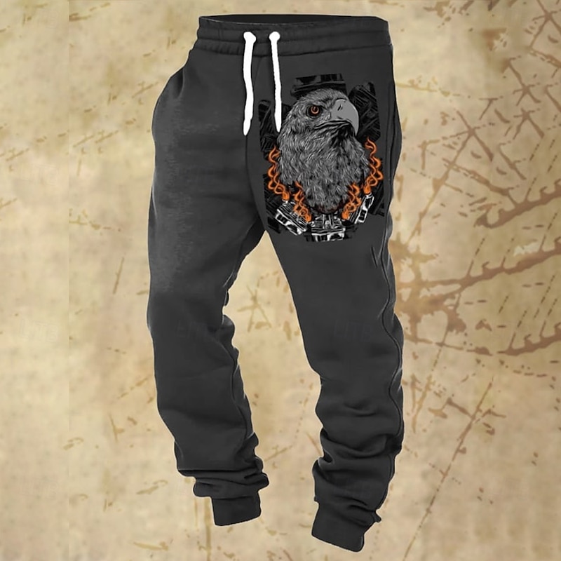 Men's Eagle Sweatpants Joggers Trousers Mid Waist Drawstring Elastic Waist Vintage Retro Jogging Streetwear Workout Athletic Sweatpants with Pockets Spring Fall 3D Print Black khaki2