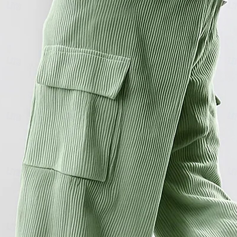 Men's Cargo Pants Sweatpants Joggers Corduroy Pants Trousers Drawstring Pocket Elastic Waist Solid Colored Comfort Full Length Outdoor Daily Running Vacation Ethnic Style Black Pink Stretchy2