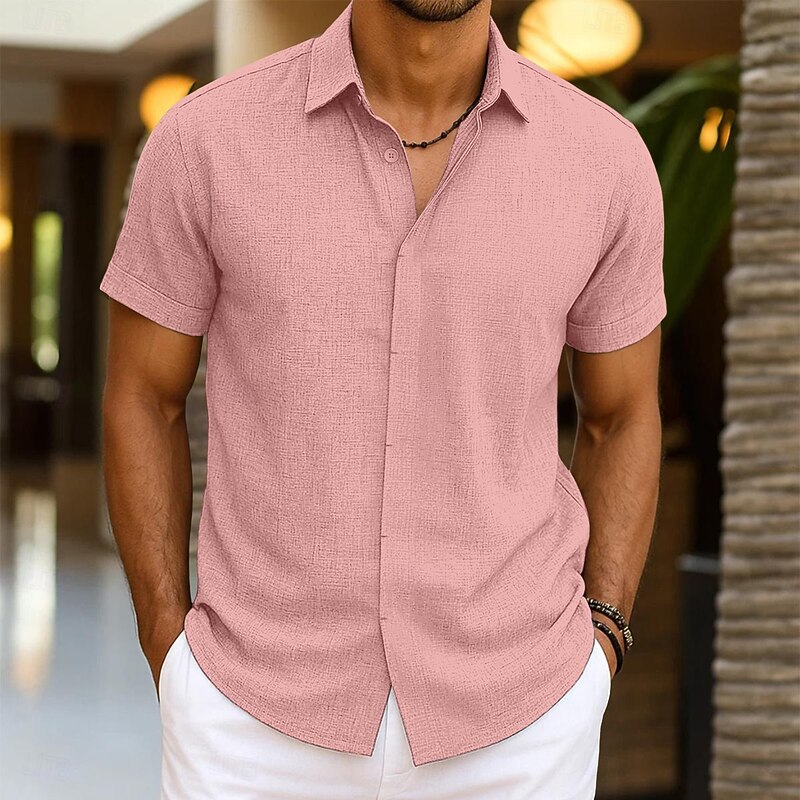 Men's Shirt Linen Shirt Summer Shirt Button Down Shirt Casual Shirt Beach Shirt Plain Vacation Casual Black White Pink Blue Short Sleeve Collar Summer Clothing Apparel2