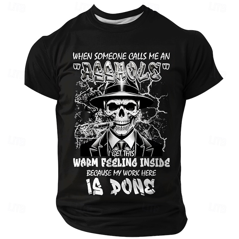 Men's Funny Graphic T-Shirt with Skull & Cigar, "Asshole" Work Humor Sarcastic Quote4
