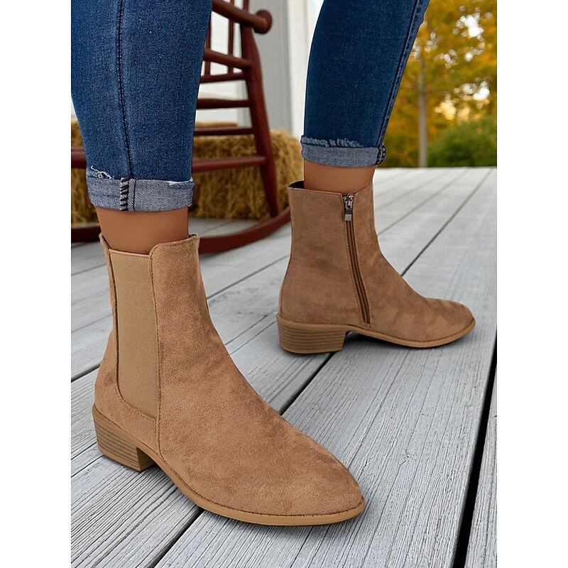 Women's Faux Suede Ankle Boots – Side Zipper and Elastic Panel, Low Heel Chelsea Boots for Autumn Walks, Shopping and Casual Outings2