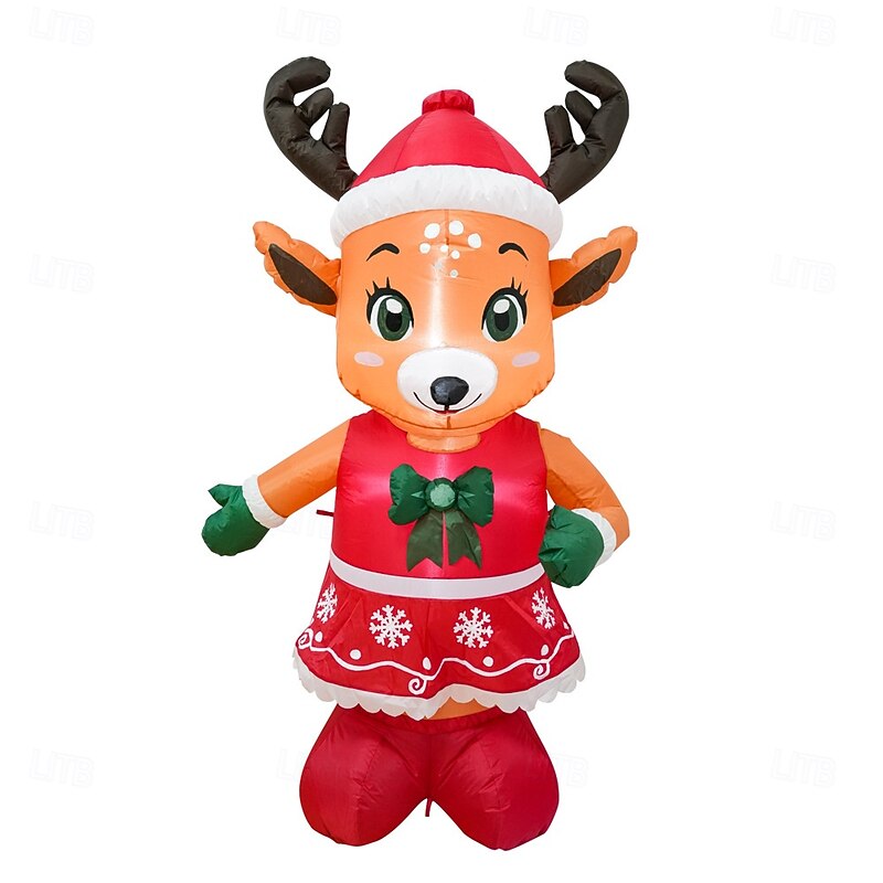 1 Pc 1.55M * 0.9M 2025 Christmas Wearing Christmas Hat and Skirt Cute Reindeer with Light Inflatable Air Model Indoor and Outdoor Courtyard Garden Party Atmosphere Decorative Light EU/US/UK/AU Plug4
