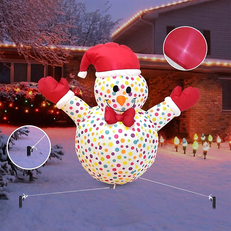 1 Pc 1.2M/3.94FT Christmas Hat Luminous Wave Point Snowman Inflatable Air Model Indoor and Outdoor Courtyard Lawn Path Garden Party Christmas Atmosphere Decorative Light EU/US/UK/AU Plug