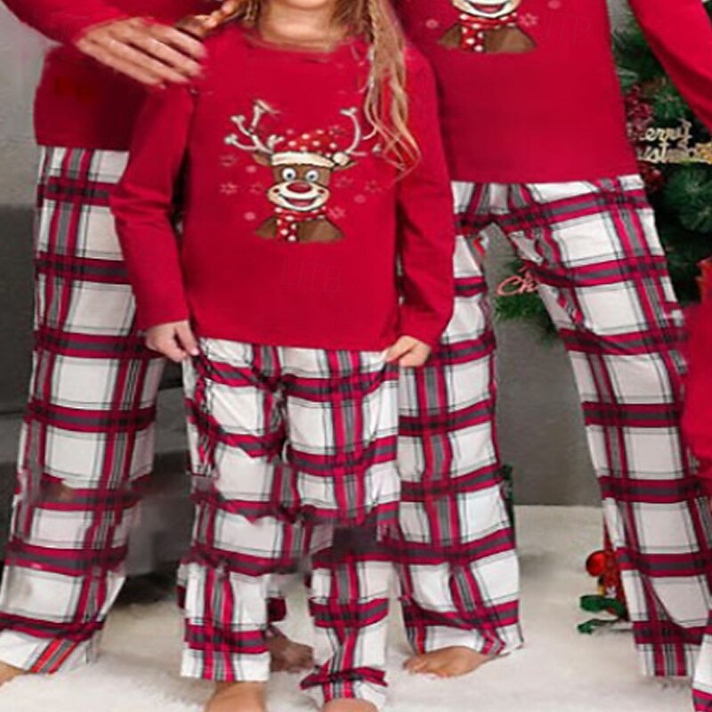 Family Pajamas Plaid Christmas Pattern Home Print Red Long Sleeve Active Matching Outfits2