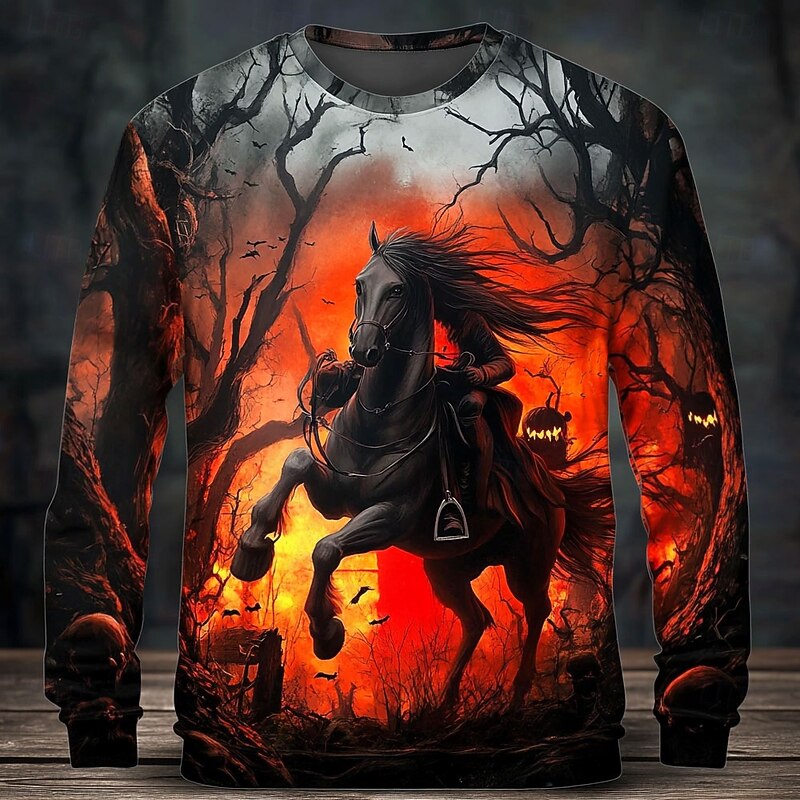 Halloween Men's Headless Horseman Sweatshirt Punk Party Long Sleeve Crew Neck Vacation Red Purple Crewneck 3D All Seasons Designer